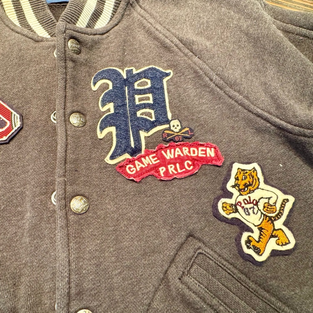 Polo Ralph Lauren Men's XS Letterman P Wing Grey Varsity Jacket Bomber - Picture 10 of 10